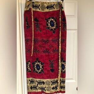 Red Sarong with Turtle and Fish Design